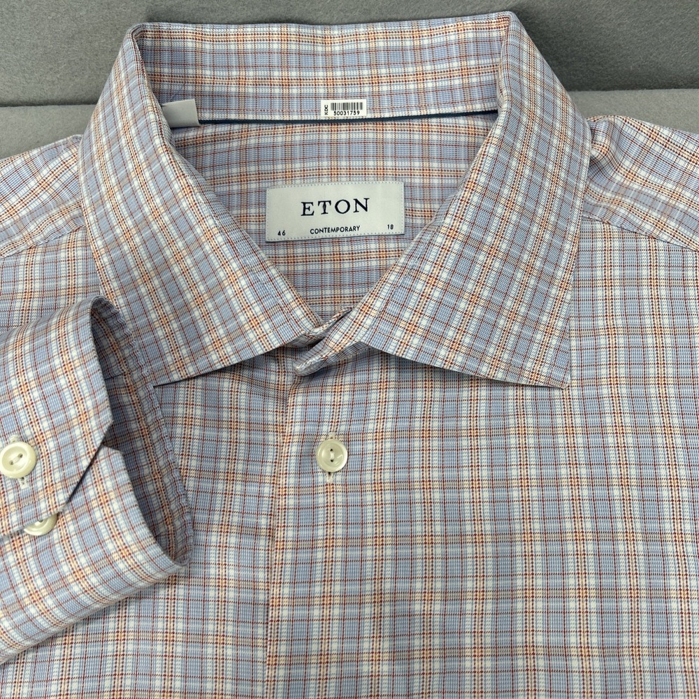 Eton Dress Shirt Contemporary Micro Check Plaid Men Size 46-18 Multicolor